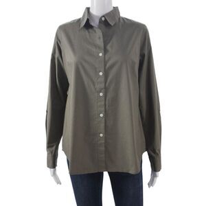 Madison Mathews Women Basic Green Cotton Collared Button Up Long Sleeve Size S